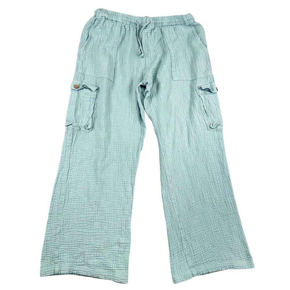 Roxy Womens XL Mint Green Cotton Gauze Cargo Wide Leg Relaxed Beach Pants